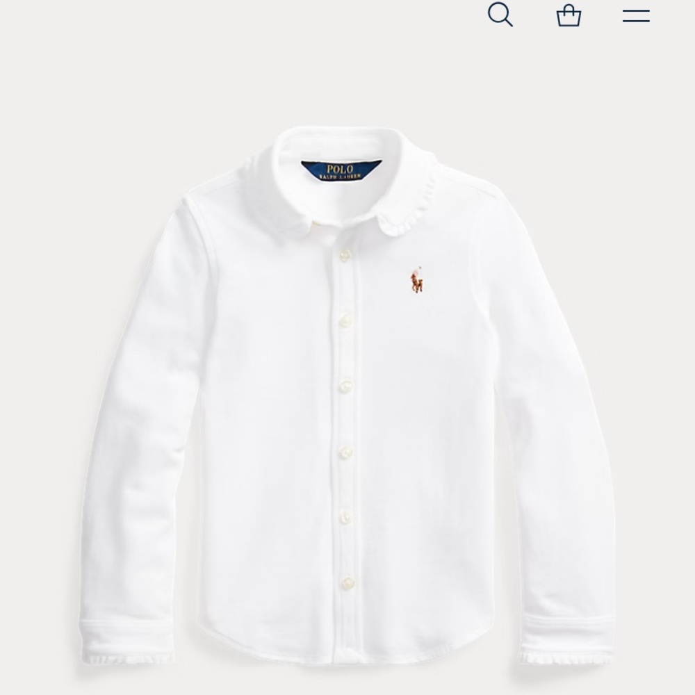 NWOT Polo Ralph Lauren White Knit Oxford w Ruffle Collar size 5